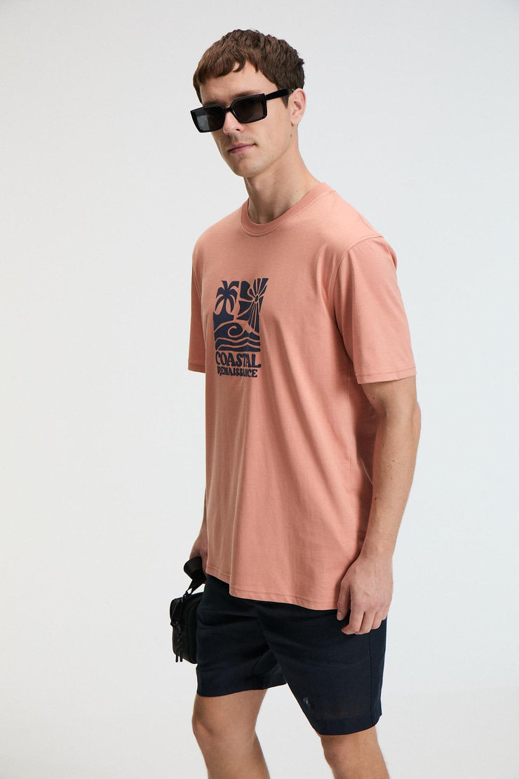 SWEET Erkek %100 Pamuk Oversize Fit Baskılı Kısa Kollu Yuvarlak Yakalı Yavruağzı T-Shirt