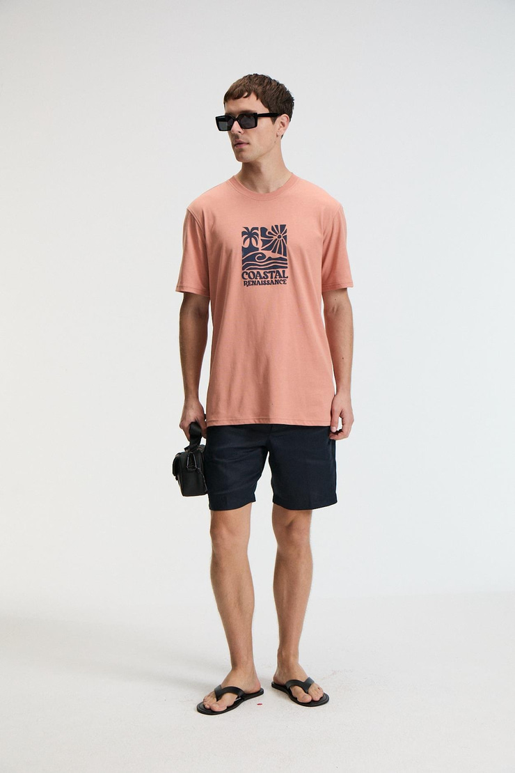 SWEET Erkek %100 Pamuk Oversize Fit Baskılı Kısa Kollu Yuvarlak Yakalı Yavruağzı T-Shirt