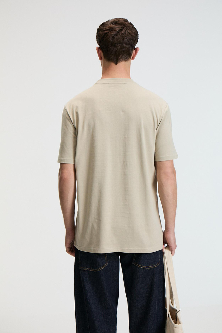 SWEET Erkek %100 Pamuk Oversize Fit Baskılı Kısa Kollu Yuvarlak Yakalı Taş Rengi T-Shirt