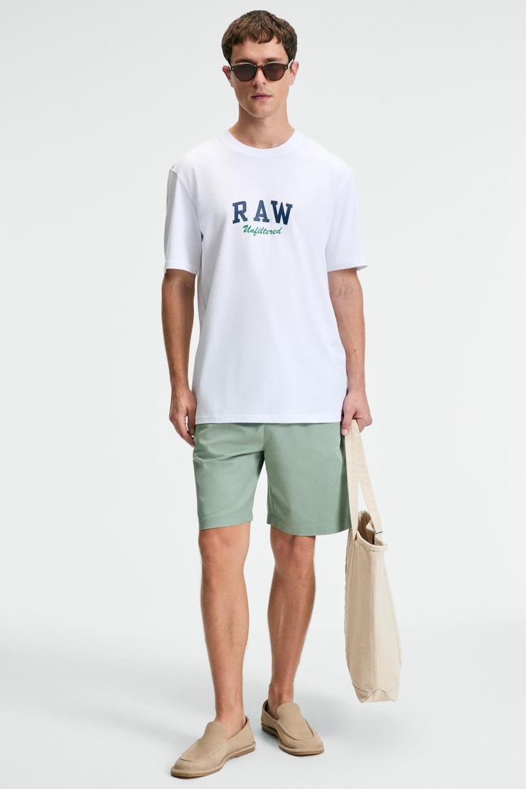 TASTY Erkek %100 Pamuk Oversize Fit Baskılı Kısa Kollu Yuvarlak Yakalı Beyaz T-Shirt