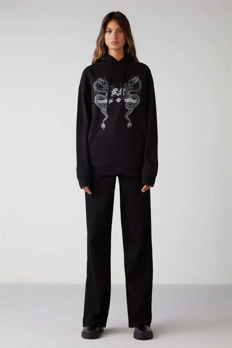 TERESIA Örme Relaxed Siyah  Sweatshirt
