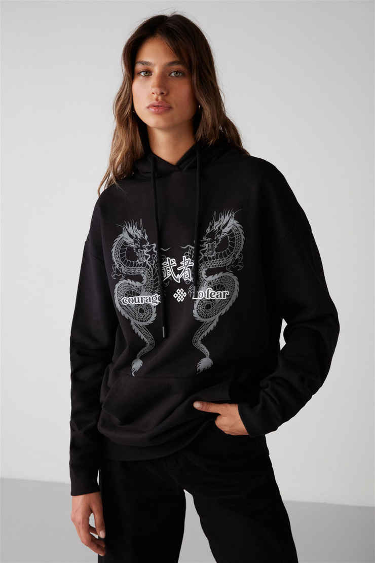 TERESIA Örme Relaxed Siyah  Sweatshirt