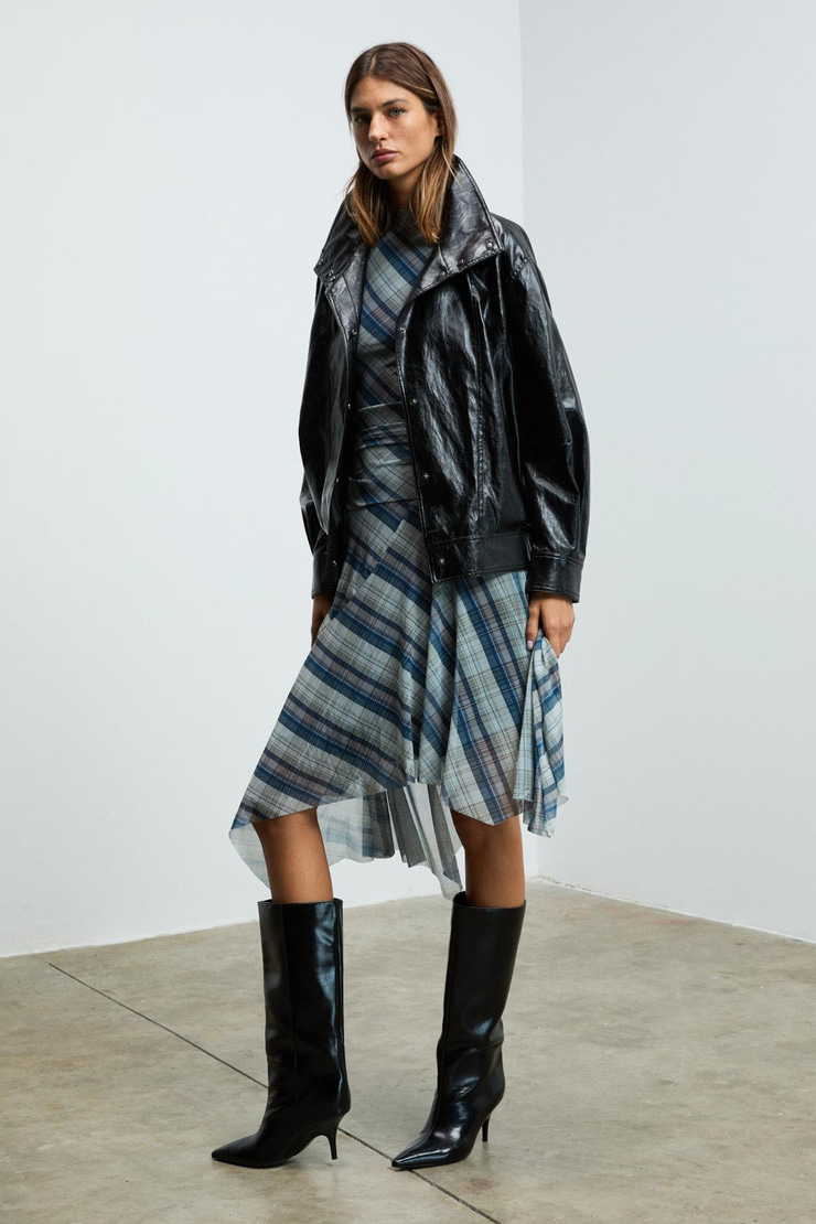 TERLUS Kadın Esnek Kumaşlı Bel Detaylı Boğazlı Yaka Çok Renkli Elbise