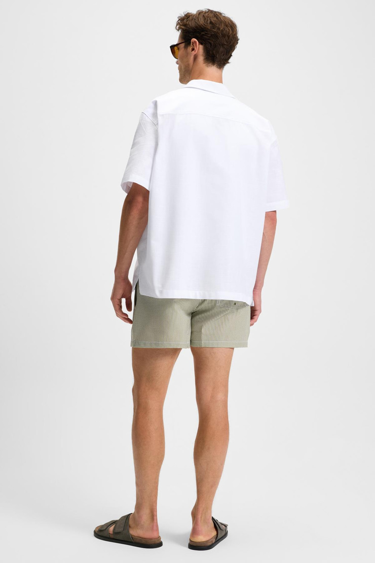 TERO Erkek %100 Pamuk Apaj Yaka Kısa Kollu Flamlı Oxford Comfort Fit Hawaii Beyaz Gömlek