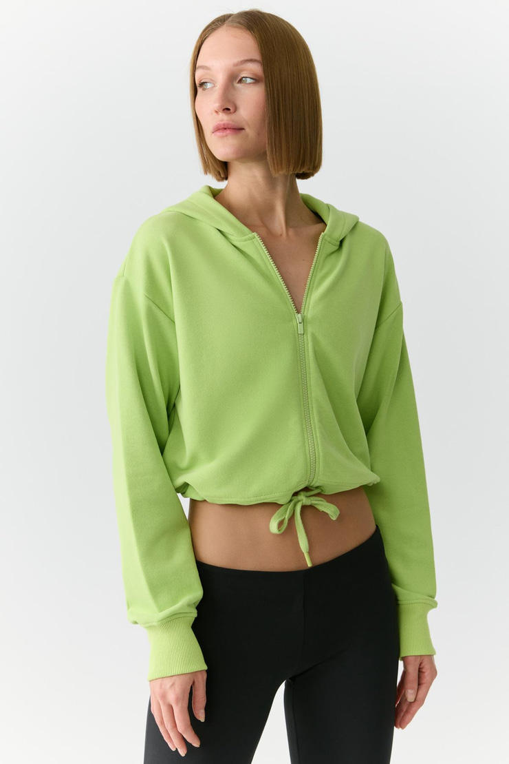 TIANNA Kadın Kapüşonlu Uzun Kollu Fermuarlı Relaxed Fıstık Yeşili Sweatshirt