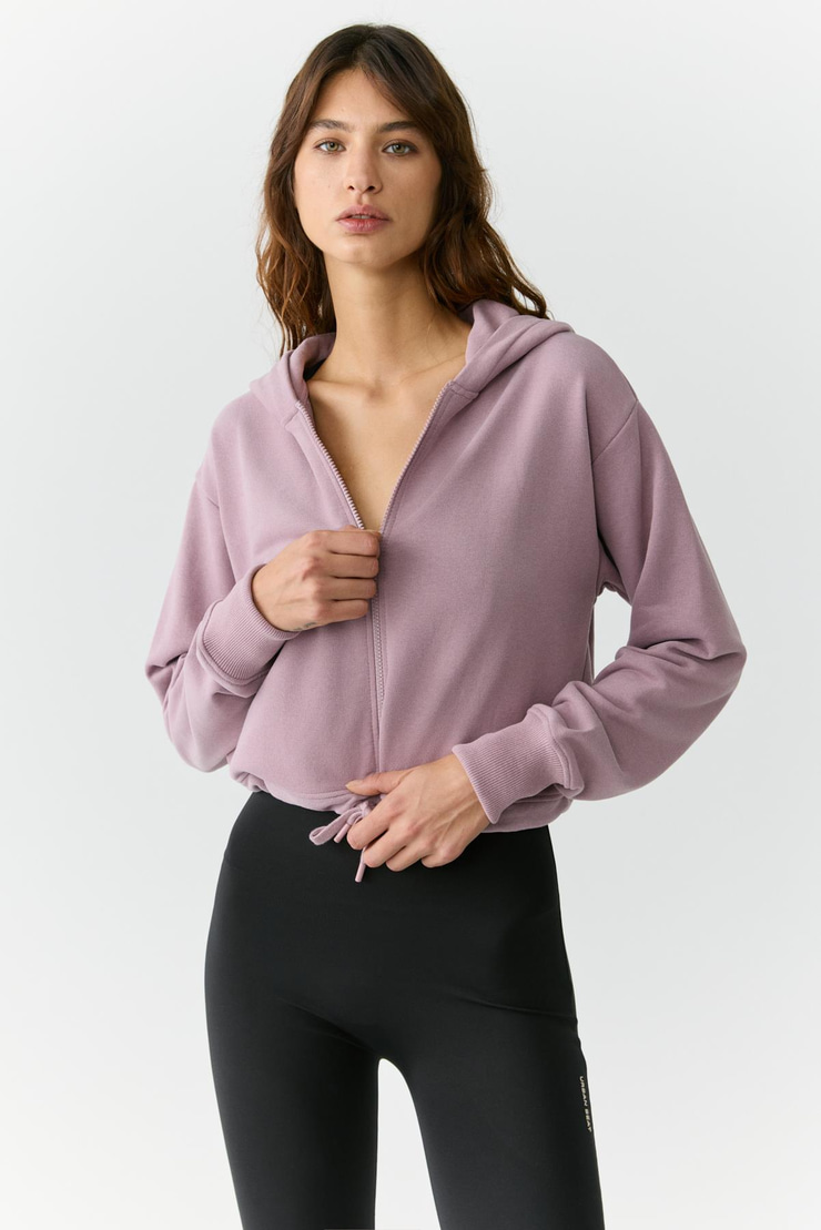 TIANNA Kadın Kapüşonlu Uzun Kollu Fermuarlı Relaxed Gül Kurusu Sweatshirt