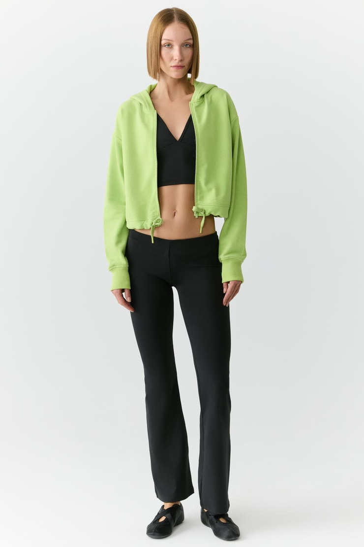 TIANNA Kadın Kapüşonlu Uzun Kollu Fermuarlı Relaxed Fıstık Yeşili Sweatshirt