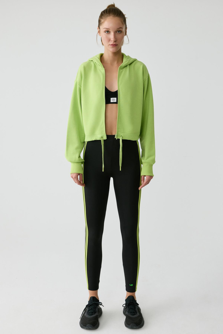 TIANNA Kadın Kapüşonlu Uzun Kollu Fermuarlı Relaxed Fıstık Yeşili Sweatshirt