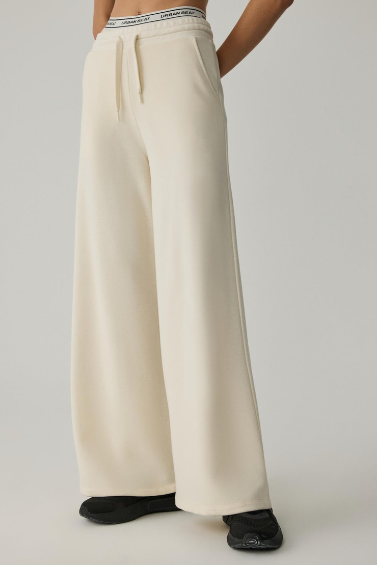 TIJANA Kadın Beli Lastikli Geniş Paça Relaxed Ekru Eşofman Altı