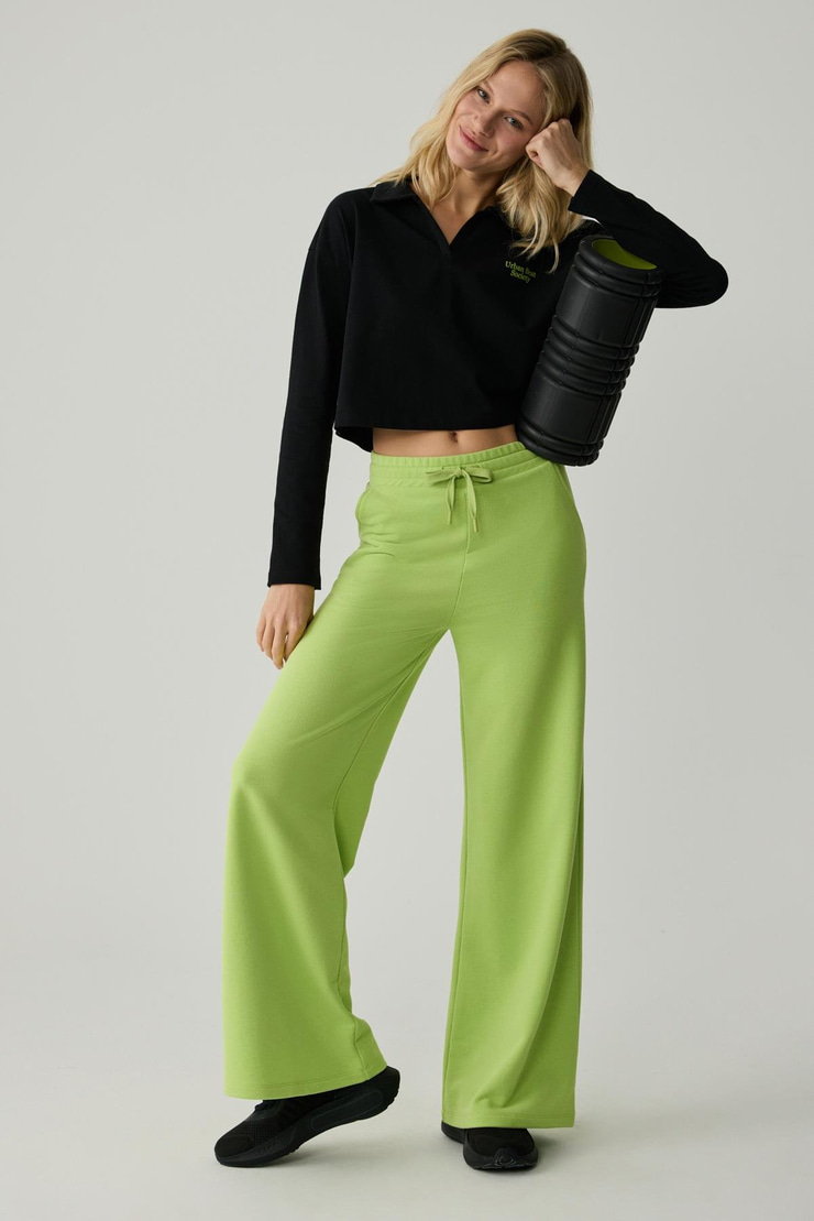 TIJANA Kadın Beli Lastikli Geniş Paça Relaxed Fıstık Yeşili Eşofman Altı