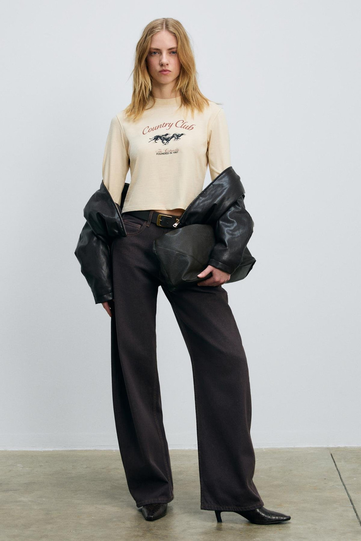 TIMBALI Kadın %100 Pamuk Yumuşak Kumaşlı Baskılı Kol Ucu Lastikli Balon Kollu Krem T-Shirt