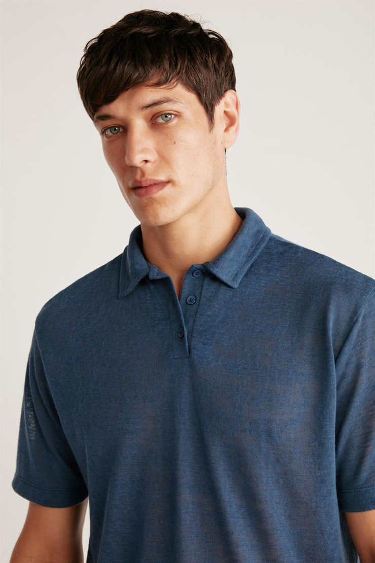 TOBY Örme Regular Lacivert Tekli Polo Yaka T-shirt
