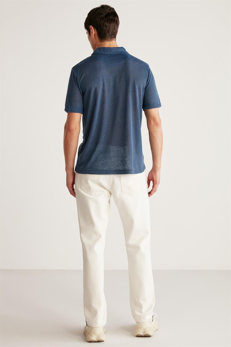 TOBY Örme Regular Lacivert Tekli Polo Yaka T-shirt