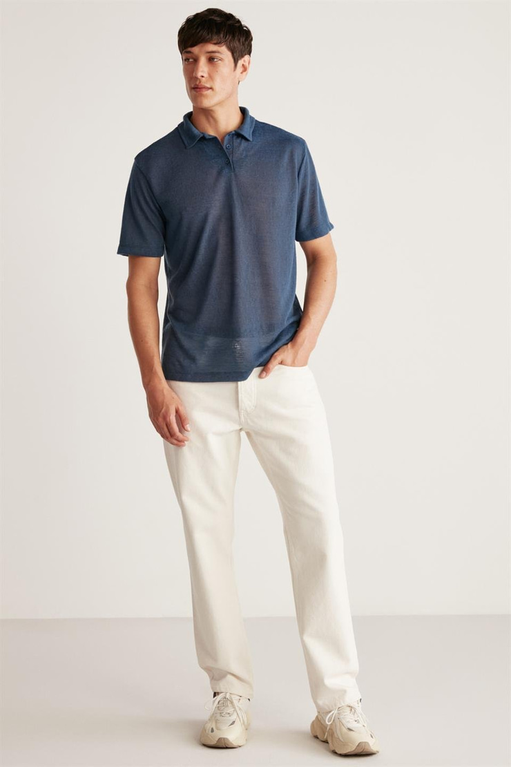 TOBY Örme Regular Lacivert Tekli Polo Yaka T-shirt