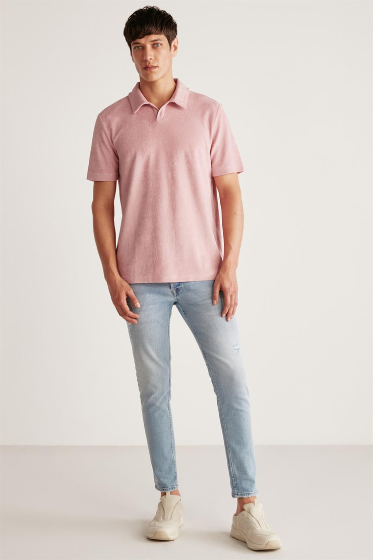 TODD Örme Relaxed Pembe  Polo Yaka T-shirt