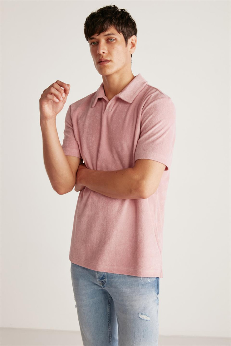 TODD Örme Relaxed Pembe  Polo Yaka T-shirt