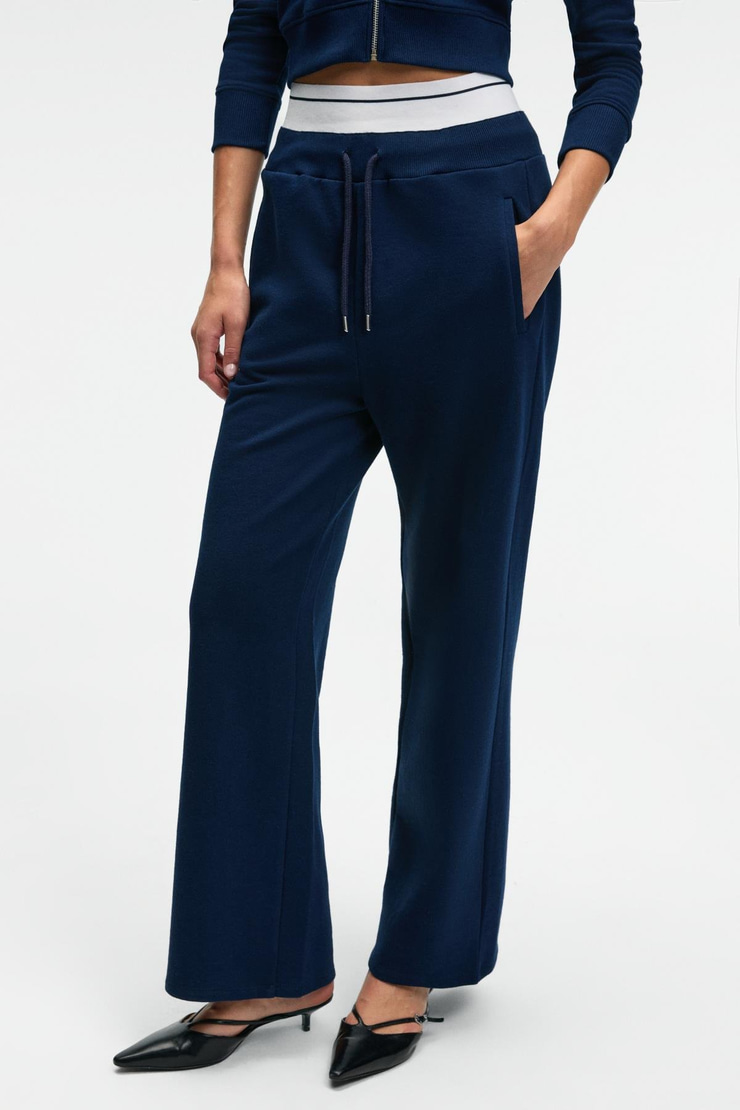 TOVELLE Kadın Beli Ekstra Lastikli Çift Cepli Geniş Paçalı Lacivert Eşofman Altı