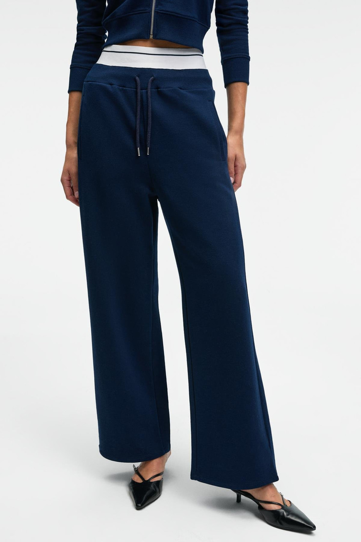 TOVELLE Kadın Beli Ekstra Lastikli Çift Cepli Geniş Paçalı Lacivert Eşofman Altı