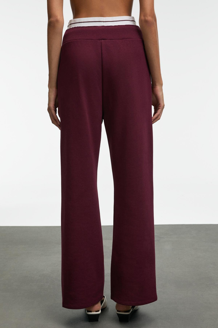 TOVELLE Kadın Beli Ekstra Lastikli Çift Cepli Geniş Paçalı Bordo Eşofman Altı