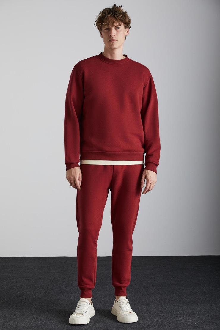 TRAVIS Erkek Organik Kumaşlı Yumuşacık Regular Fit Yuvarlak Yakalı Bordo Sweatshirt