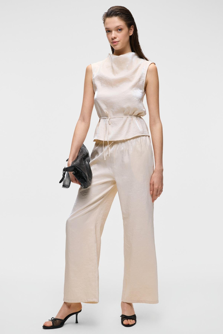 UBANITY Kadın Regular Fit Dokuma Beyaz Pantolon