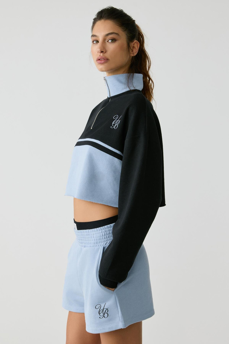 VANLOO  Kadın Beli Lastikli Cepli Parça Baskı Relaxed Açık Mavi Şort