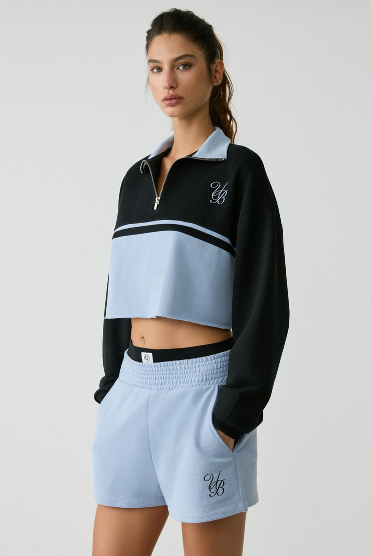 VANLOO  Kadın Beli Lastikli Cepli Parça Baskı Relaxed Açık Mavi Şort