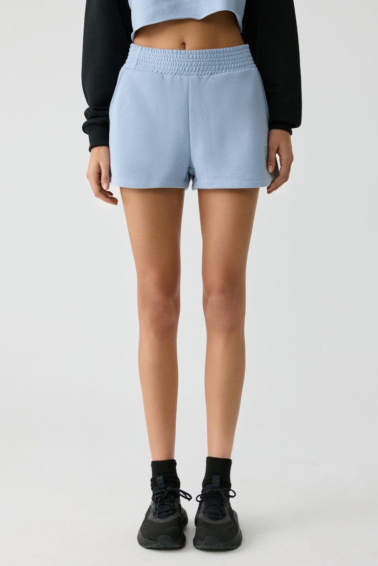 VANLOO  Kadın Beli Lastikli Cepli Parça Baskı Relaxed Açık Mavi Şort