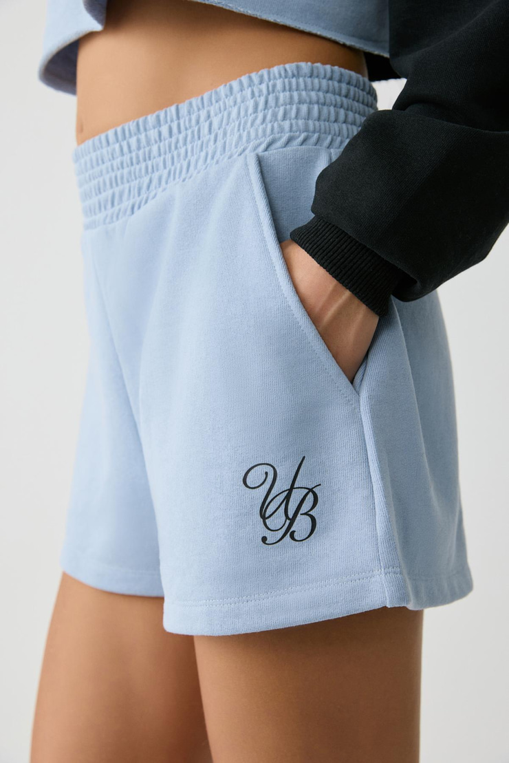 VANLOO  Kadın Beli Lastikli Cepli Parça Baskı Relaxed Açık Mavi Şort