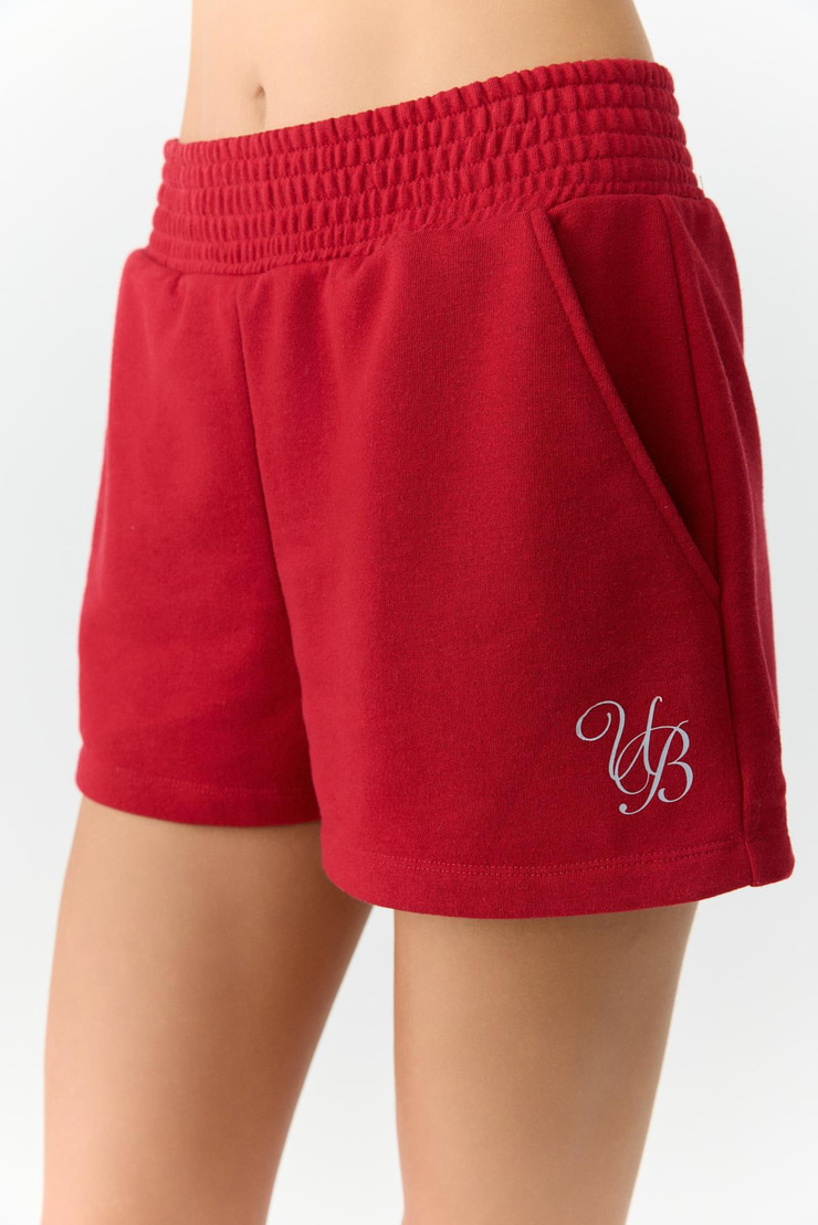 VANLOO  Kadın Beli Lastikli Cepli Parça Baskı Relaxed Kırmızı Şort