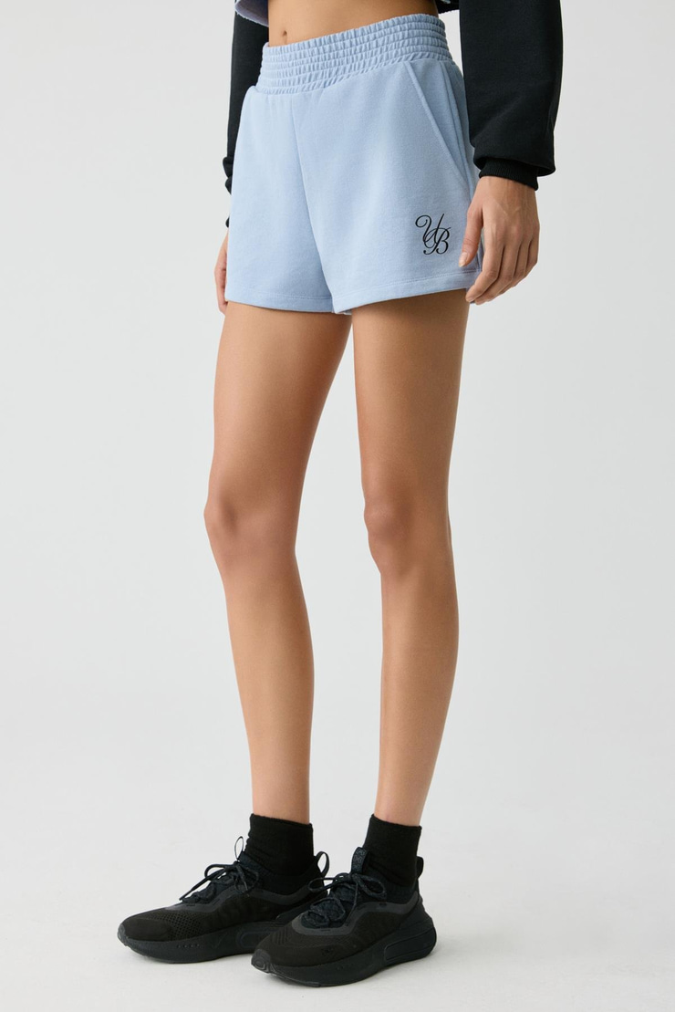 VANLOO  Kadın Beli Lastikli Cepli Parça Baskı Relaxed Açık Mavi Şort