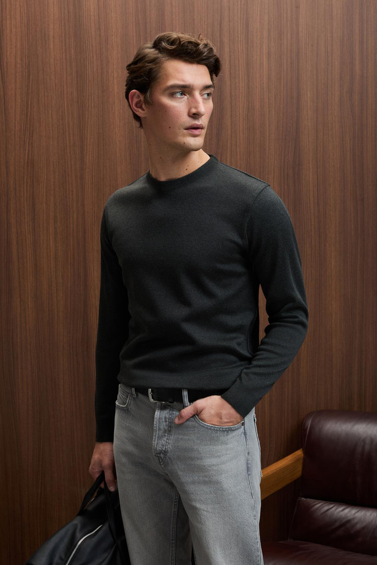 VAREX Erkek Yuvarlak Yaka Basic Regular Fit Triko Antrasit Kazak