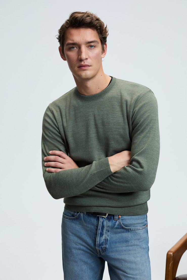 VAREX Erkek Yuvarlak Yaka Basic Regular Fit Triko Haki Kazak