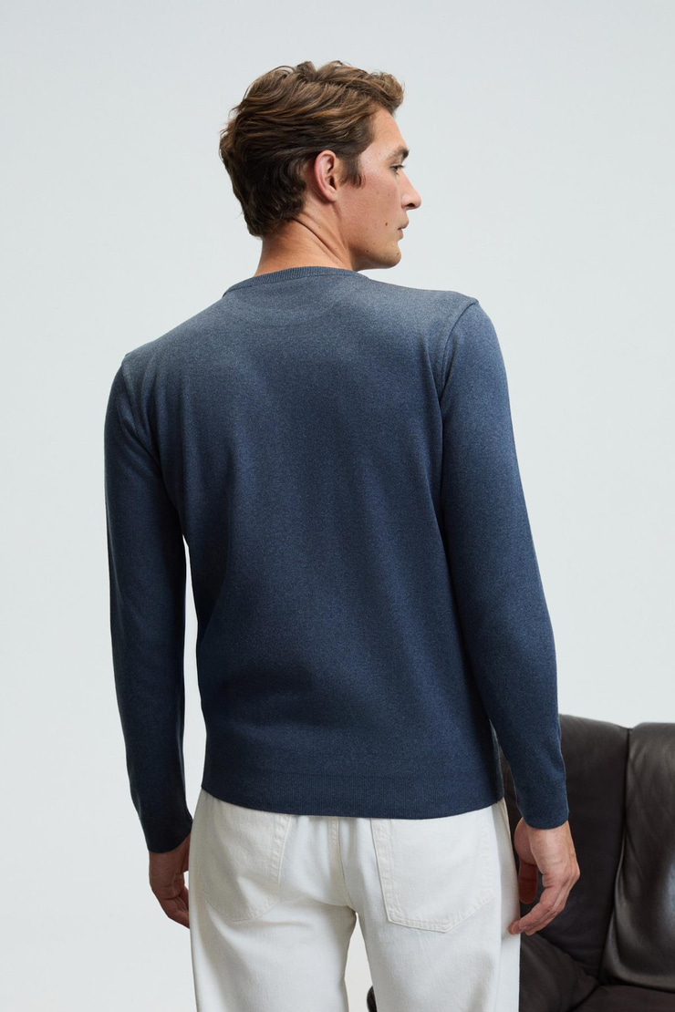 VAREX Erkek Yuvarlak Yaka Basic Regular Fit Triko Mavi Kazak