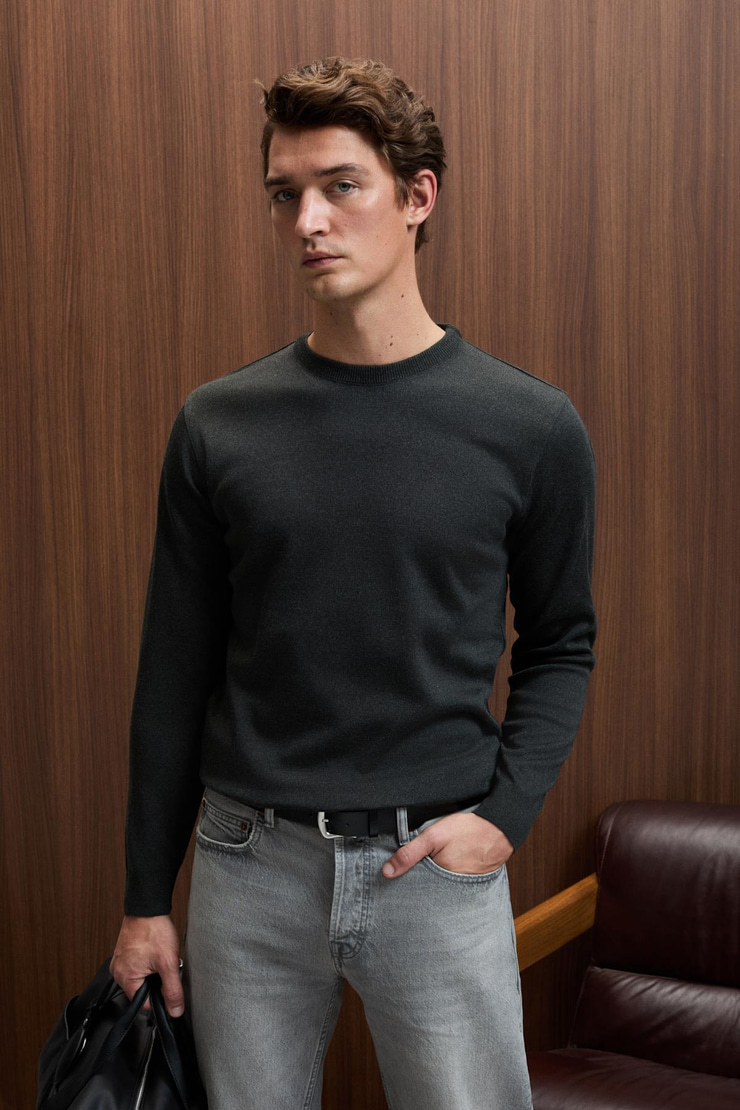 VAREX Erkek Yuvarlak Yaka Basic Regular Fit Triko Antrasit Kazak