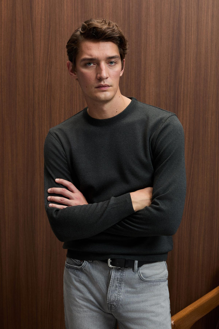 VAREX Erkek Yuvarlak Yaka Basic Regular Fit Triko Antrasit Kazak