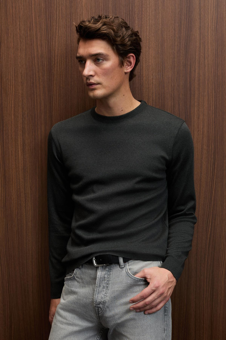 VAREX Erkek Yuvarlak Yaka Basic Regular Fit Triko Antrasit Kazak