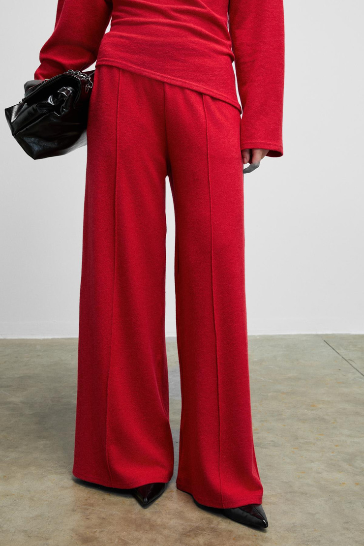 VELAN Kadın Yumuşak Ve Esnek Kumaşlı Geniş Paçalı Kırmızı Eşofman Altı