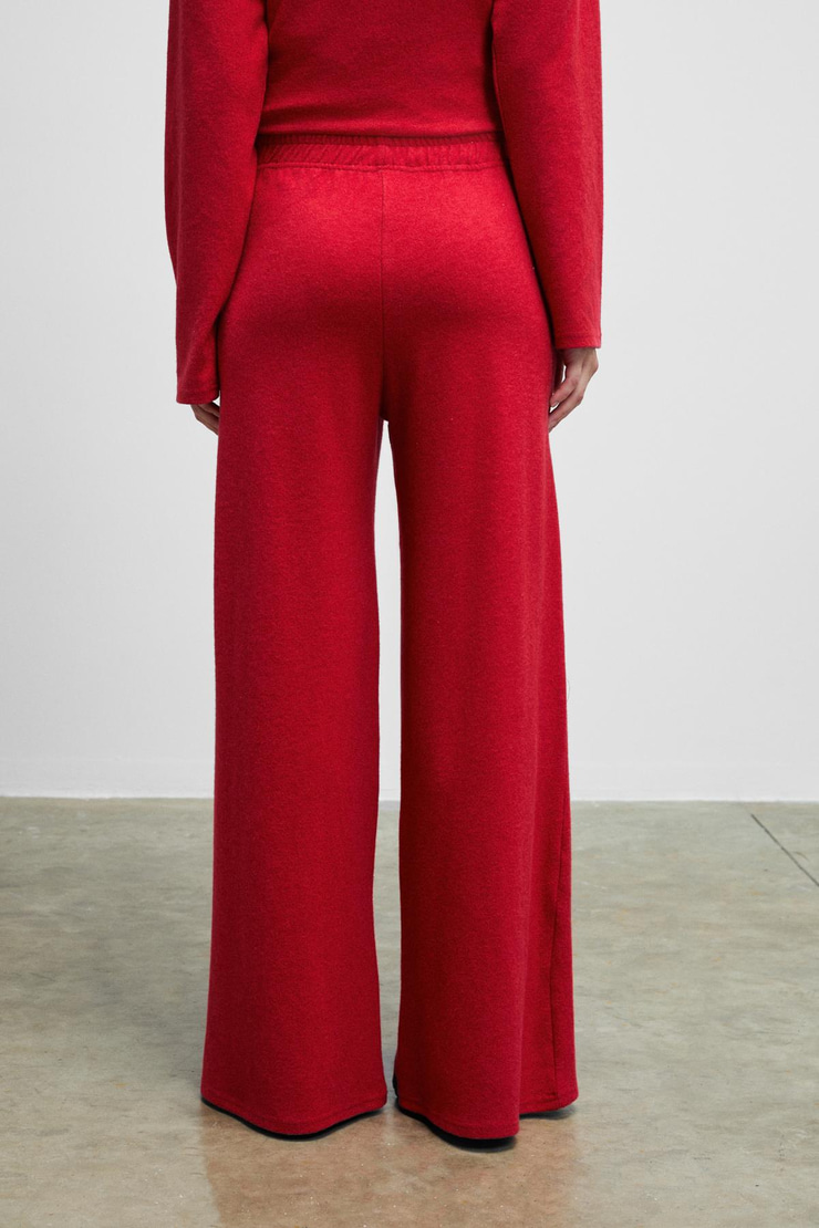 VELAN Kadın Yumuşak Ve Esnek Kumaşlı Geniş Paçalı Kırmızı Eşofman Altı