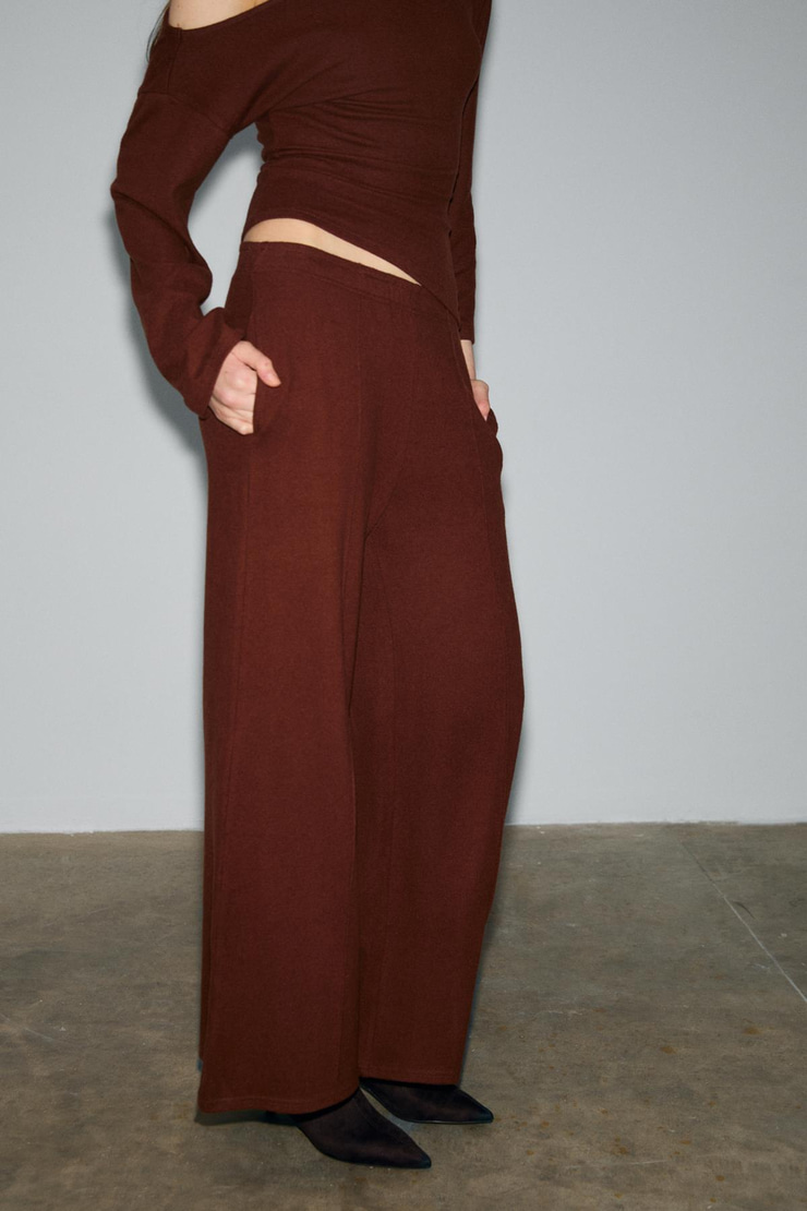 VELAN Kadın Yumuşak Ve Esnek Kumaşlı Geniş Paçalı Koyu Kahverengi Eşofman Altı