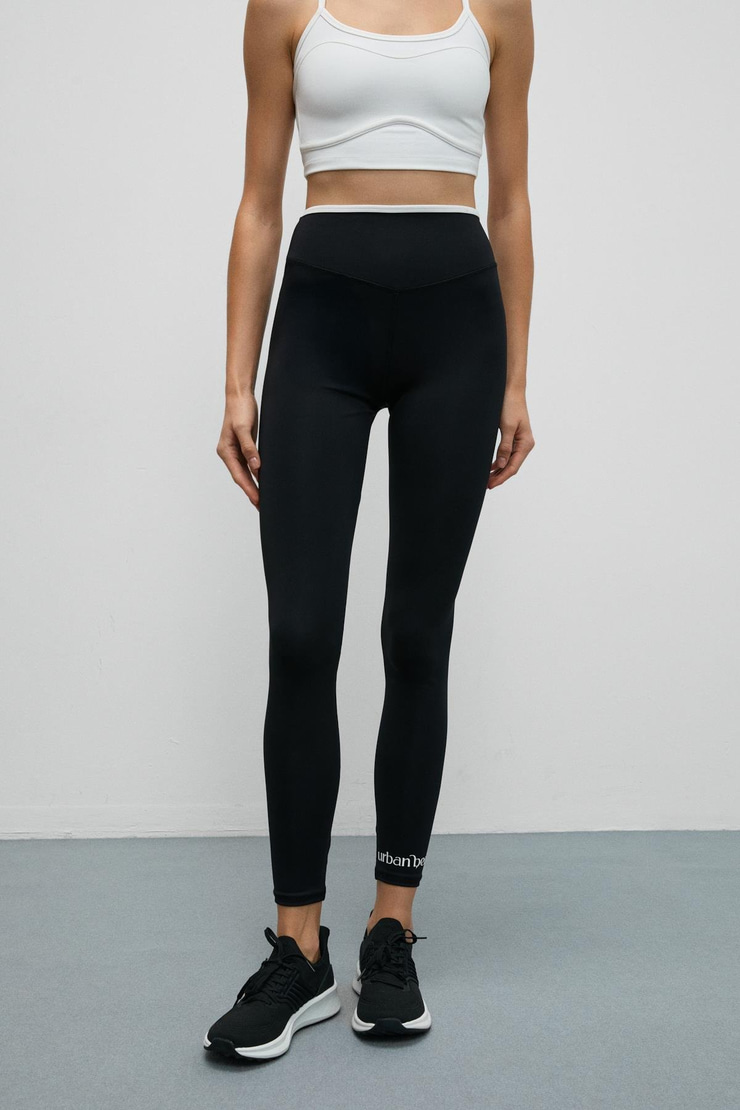 VELTREN Kadın Esnek Ve Yumuşak Dokulu Kontrast Biyeli Siyah Tayt