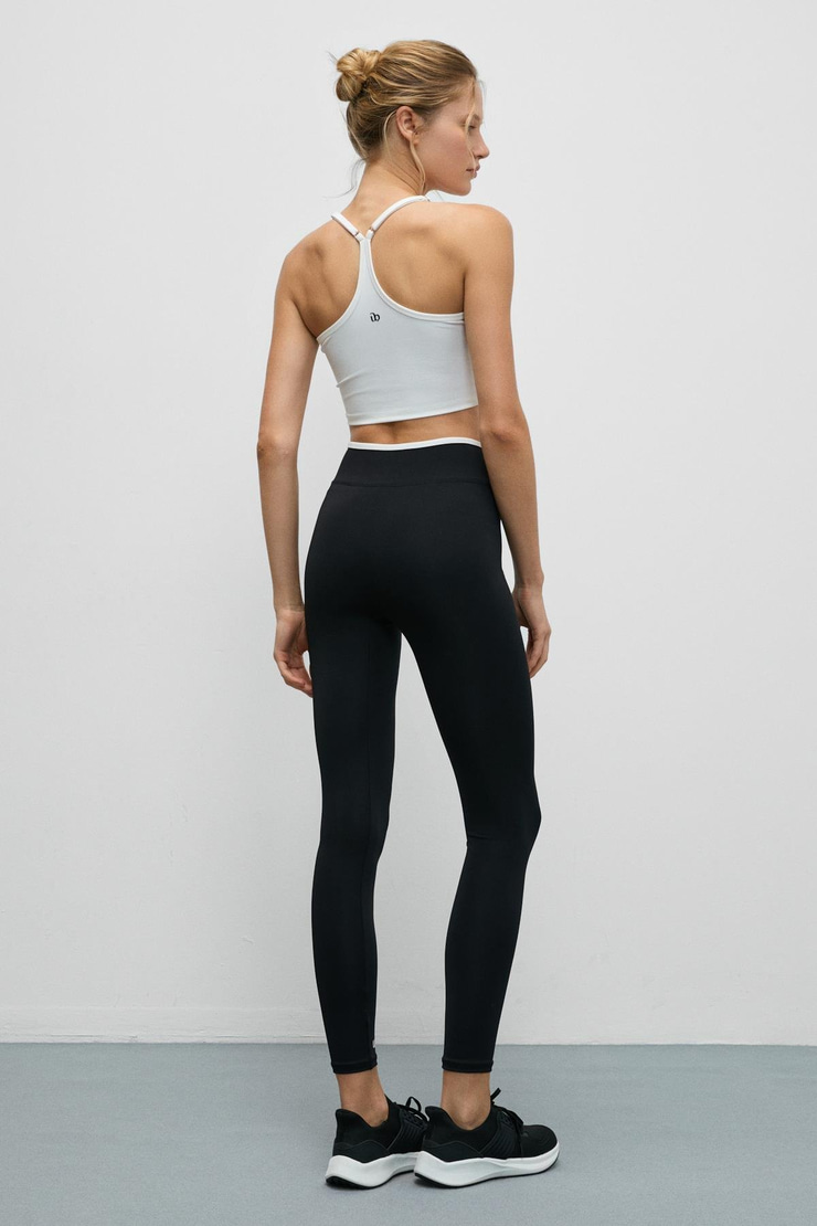 VELTREN Kadın Esnek Ve Yumuşak Dokulu Kontrast Biyeli Siyah Tayt