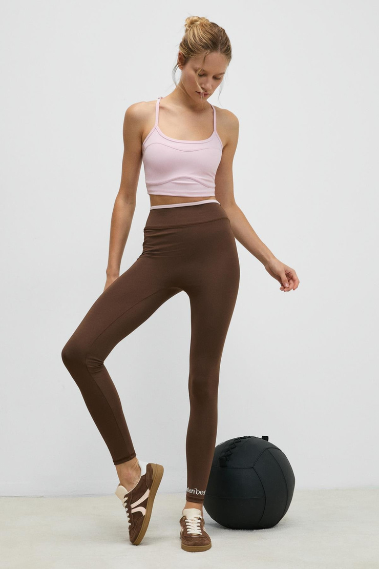 VELTREN Kadın Esnek Ve Yumuşak Dokulu Kontrast Biyeli Koyu Kahverengi Tayt