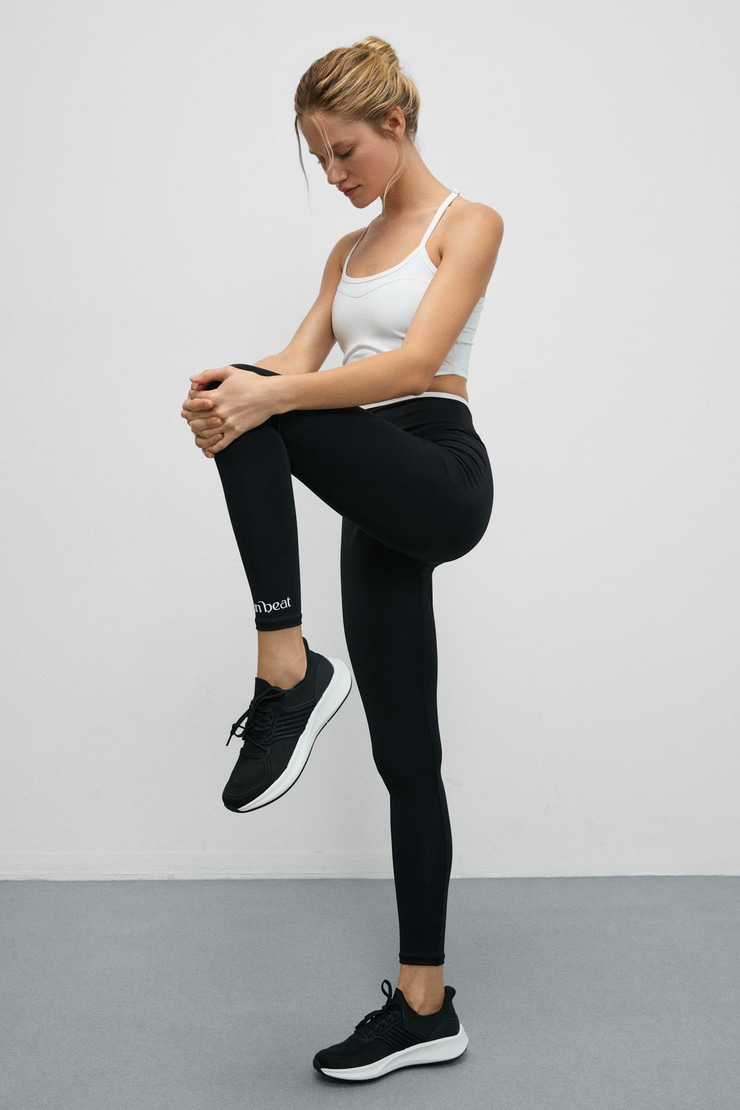 VELTREN Kadın Esnek Ve Yumuşak Dokulu Kontrast Biyeli Siyah Tayt