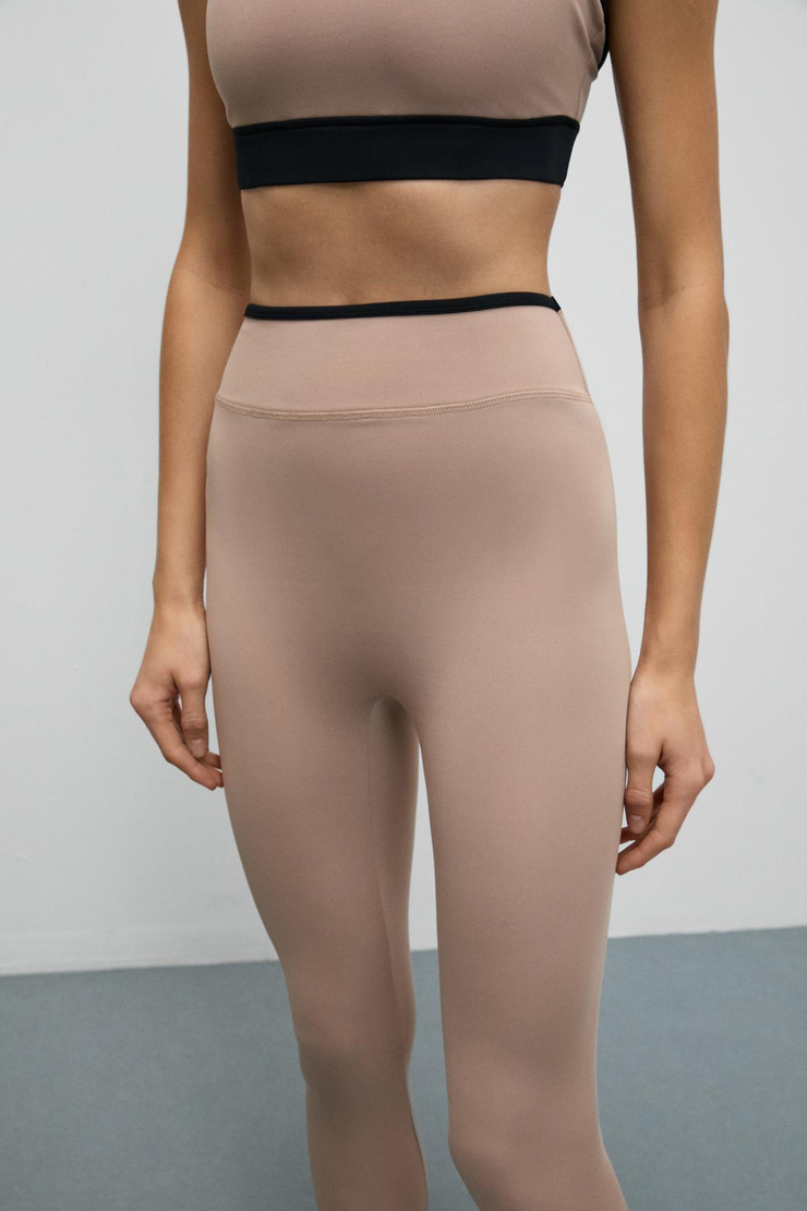 VELTREN Kadın Esnek Ve Yumuşak Dokulu Kontrast Biyeli Vizon Tayt