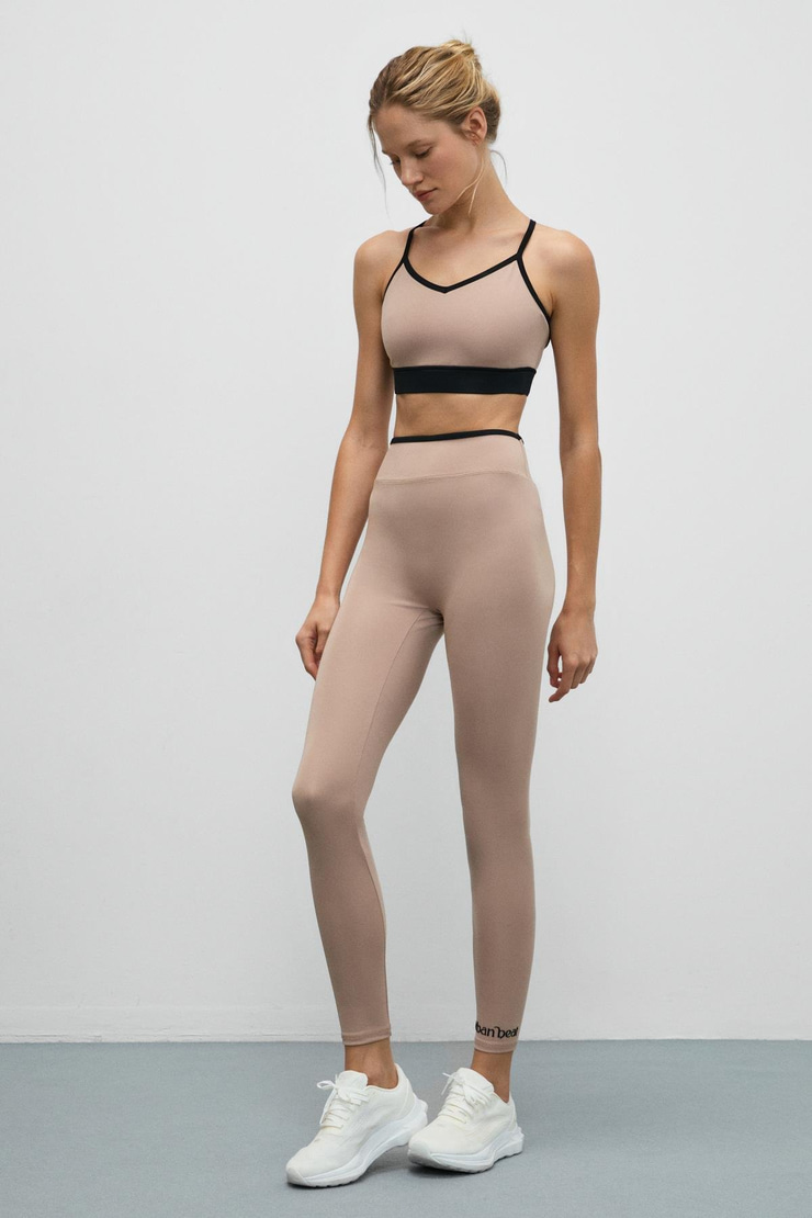 VELTREN Kadın Esnek Ve Yumuşak Dokulu Kontrast Biyeli Vizon Tayt