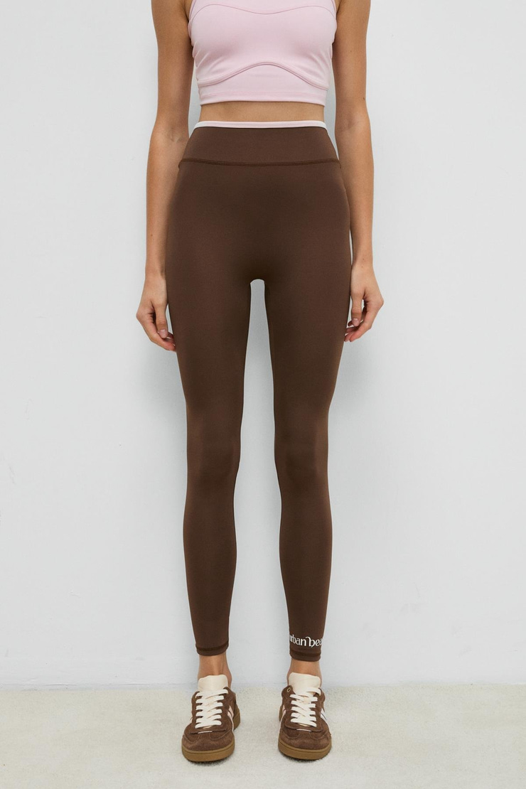 VELTREN Kadın Esnek Ve Yumuşak Dokulu Kontrast Biyeli Koyu Kahverengi Tayt