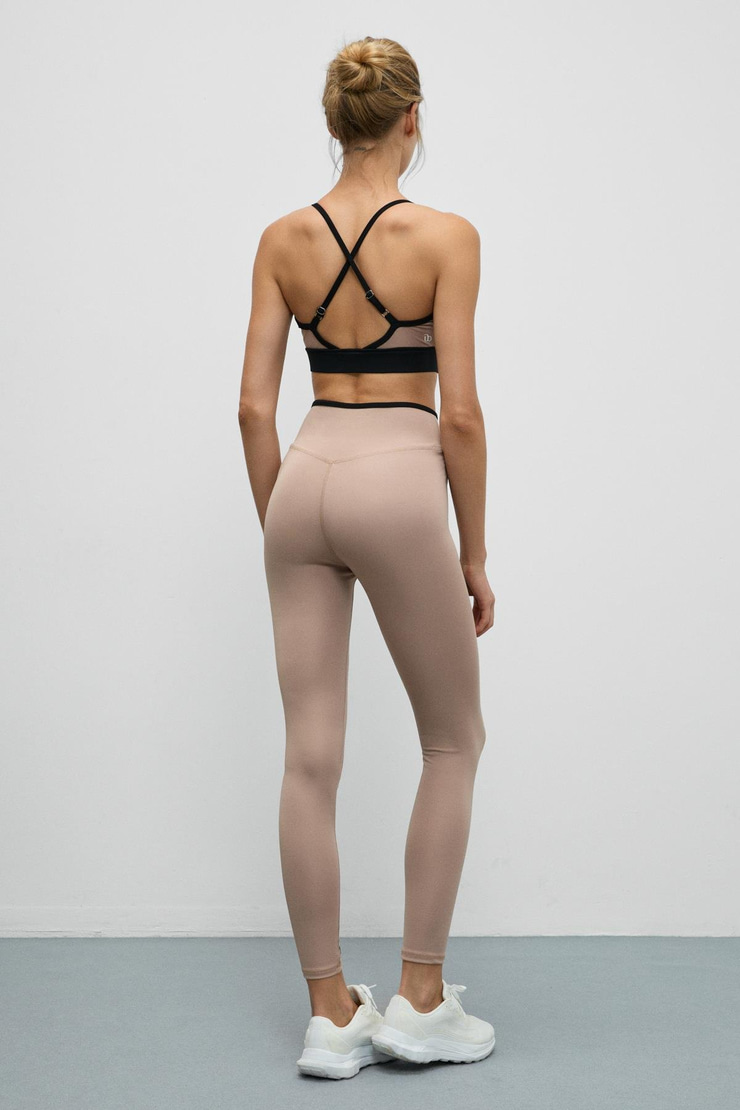 VELTREN Kadın Esnek Ve Yumuşak Dokulu Kontrast Biyeli Vizon Tayt