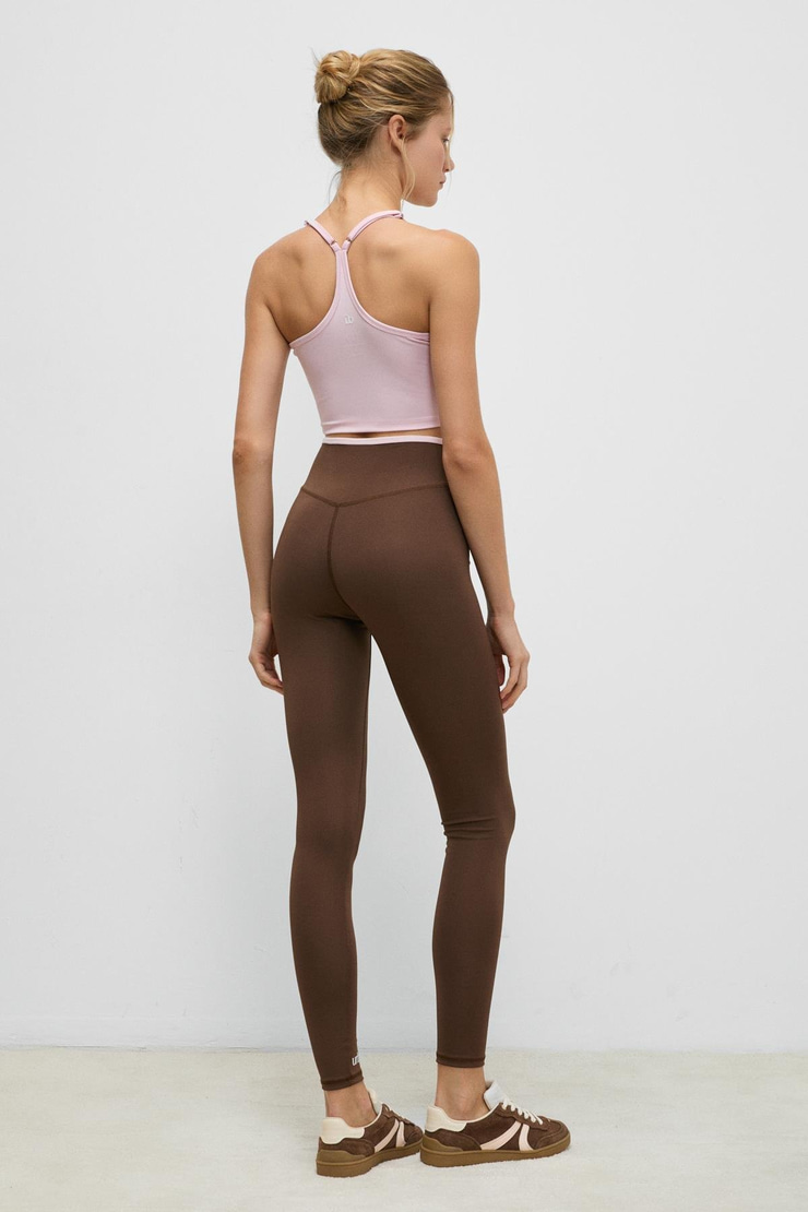 VELTREN Kadın Esnek Ve Yumuşak Dokulu Kontrast Biyeli Koyu Kahverengi Tayt