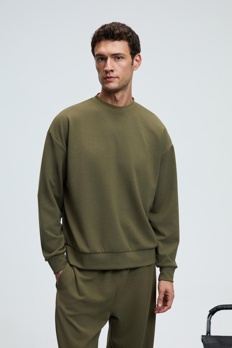 VIENTO Erkek Bisiklet Yaka Uzun Kollu Regular Fit Haki Sweatshirt